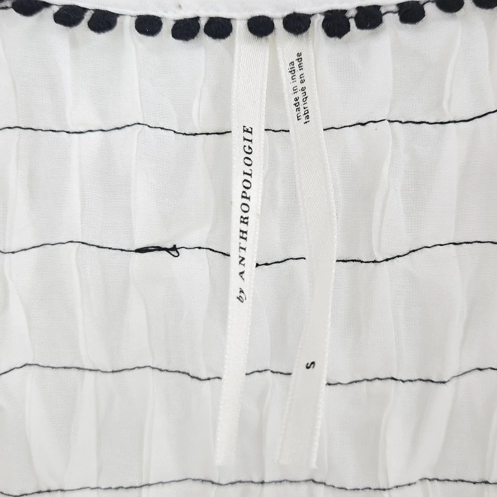Anthropologie Blouse White Cotton‎ Smocked Peasant Long Sleeve